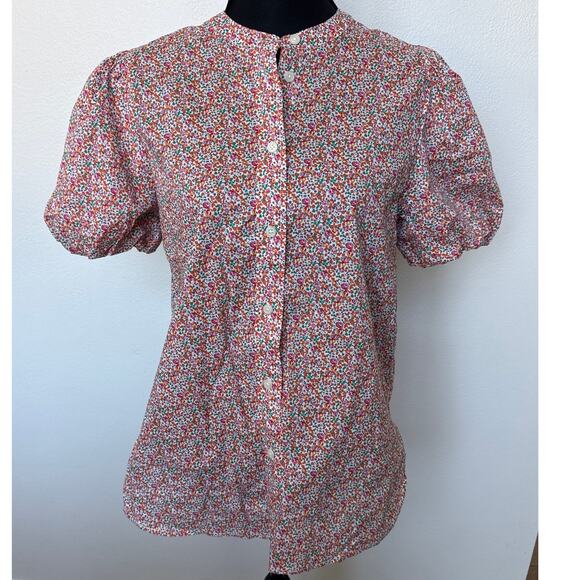 J. Crew Liberty Eloise Floral Classic-Fit Short Puff-Sleeve Shirt Pink Size 8 - Picture 2 of 10